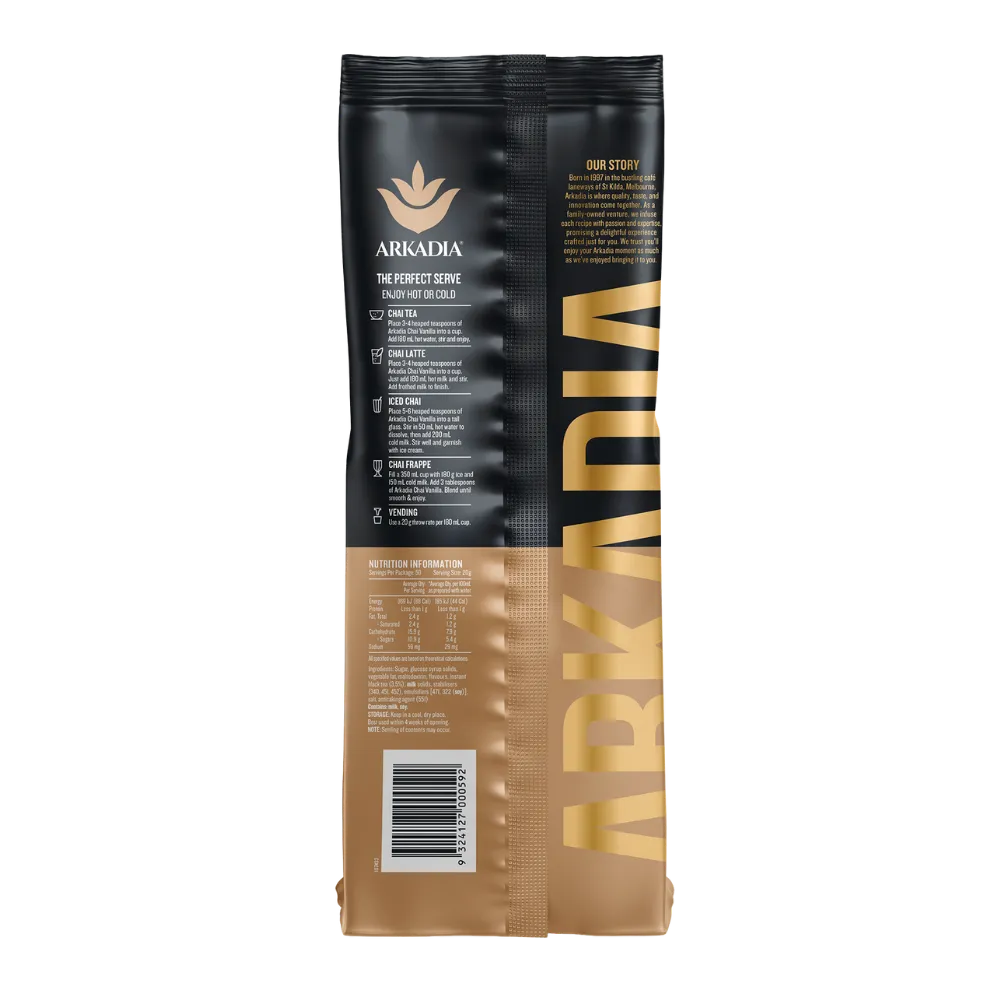 Arkadia Vanilla Chai 1kg back of packet