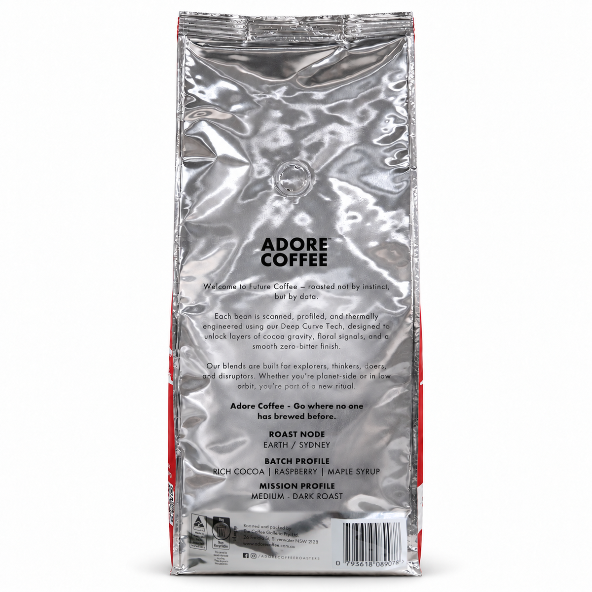 Adore Coffee The Mastro Blend Coffee Beans 1kg, back of the pack