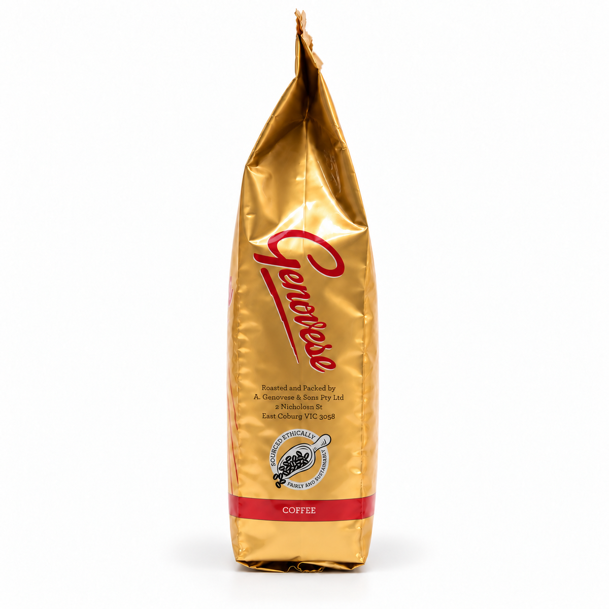 Genovese Super Brazil Coffee Beans 1kg, side of the pack