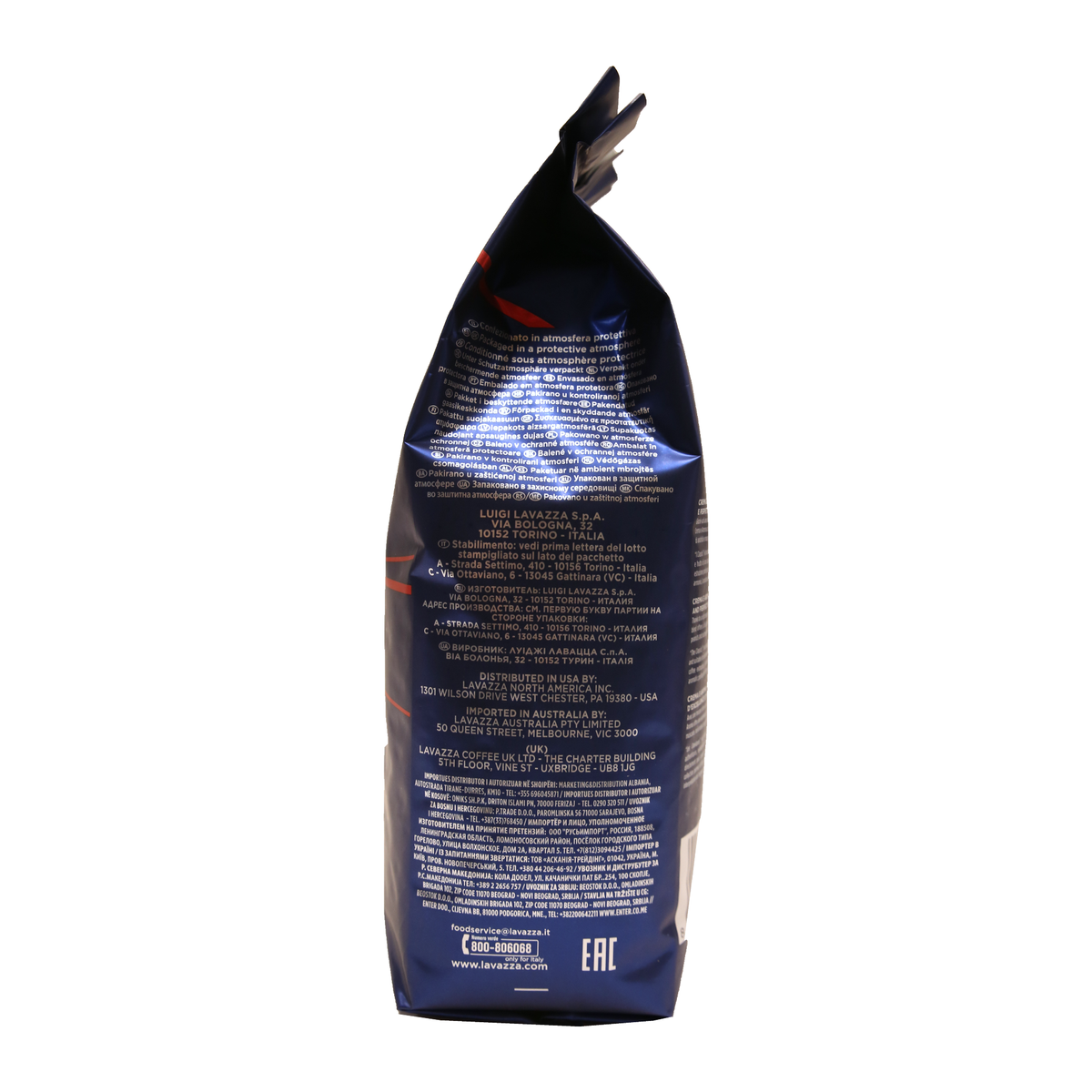 Lavazza Blue Crema e Aroma Coffee Beans 1kg, side of the pack