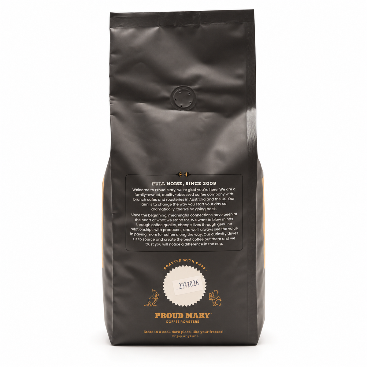 Proud Mary Humbler Blend Coffee Beans 1kg, back of the pack