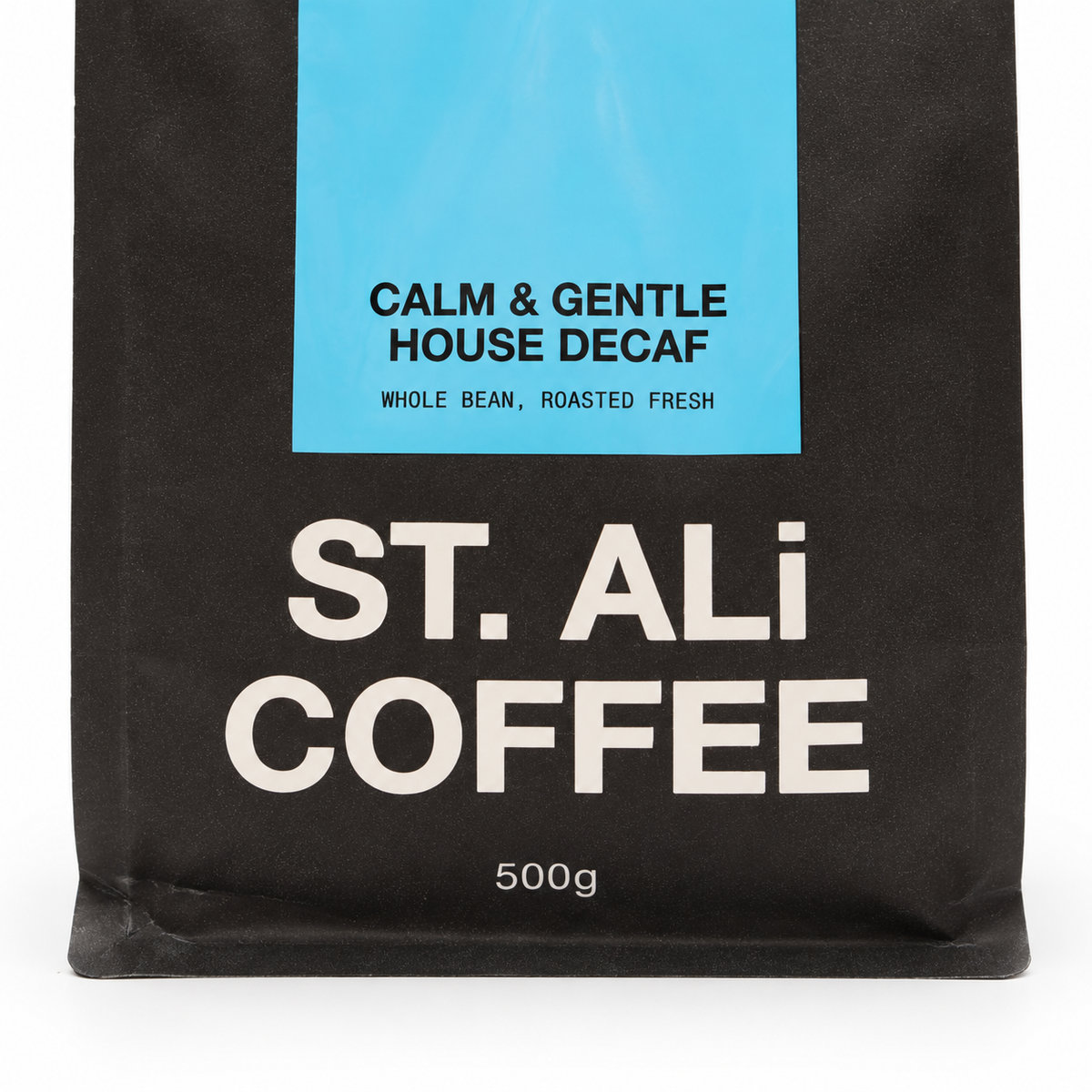 ST. ALi Calm & Gentle House Decaf Coffee Beans 500g, close-up detail