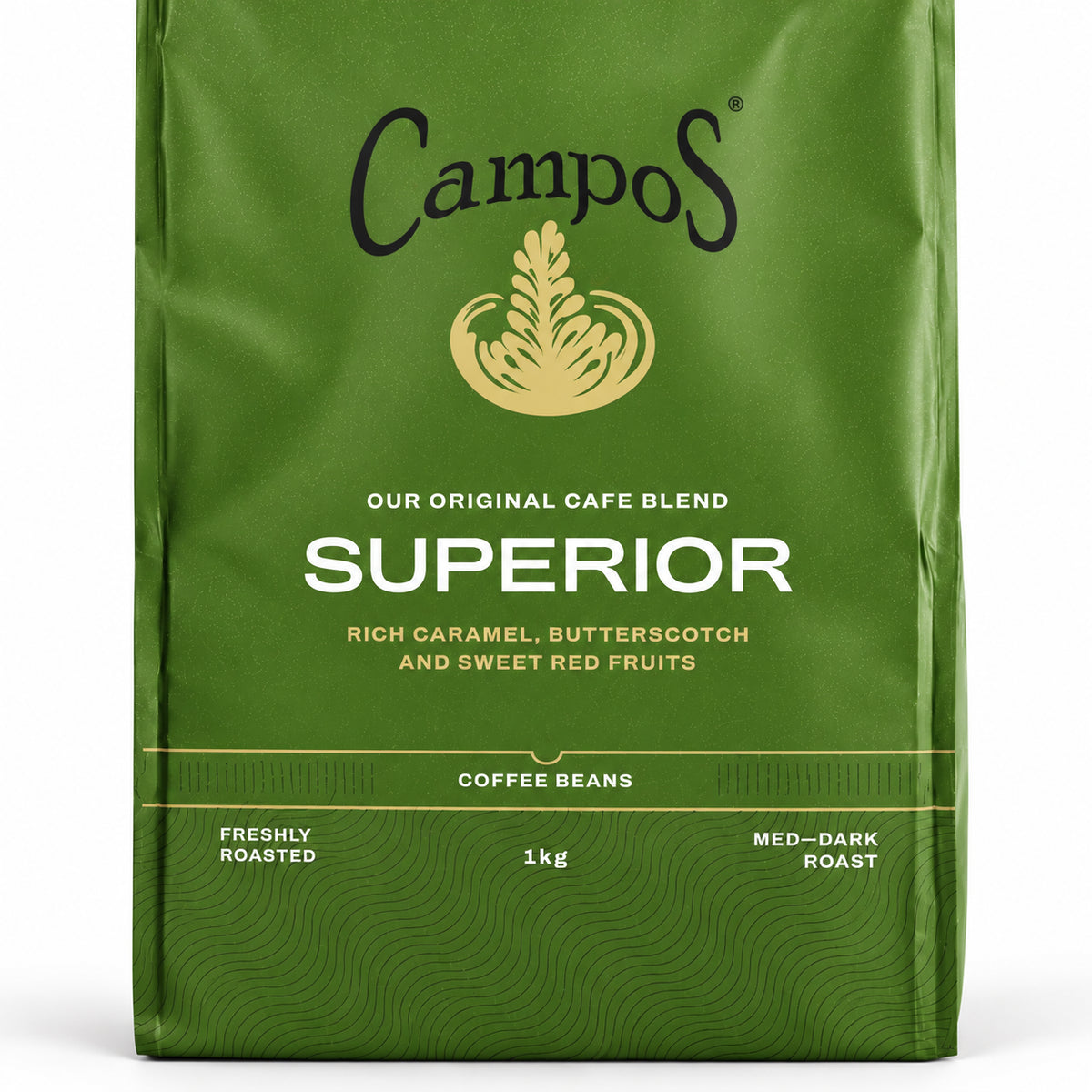 Campos Superior Espresso Coffee Beans 1kg, close-up of the label