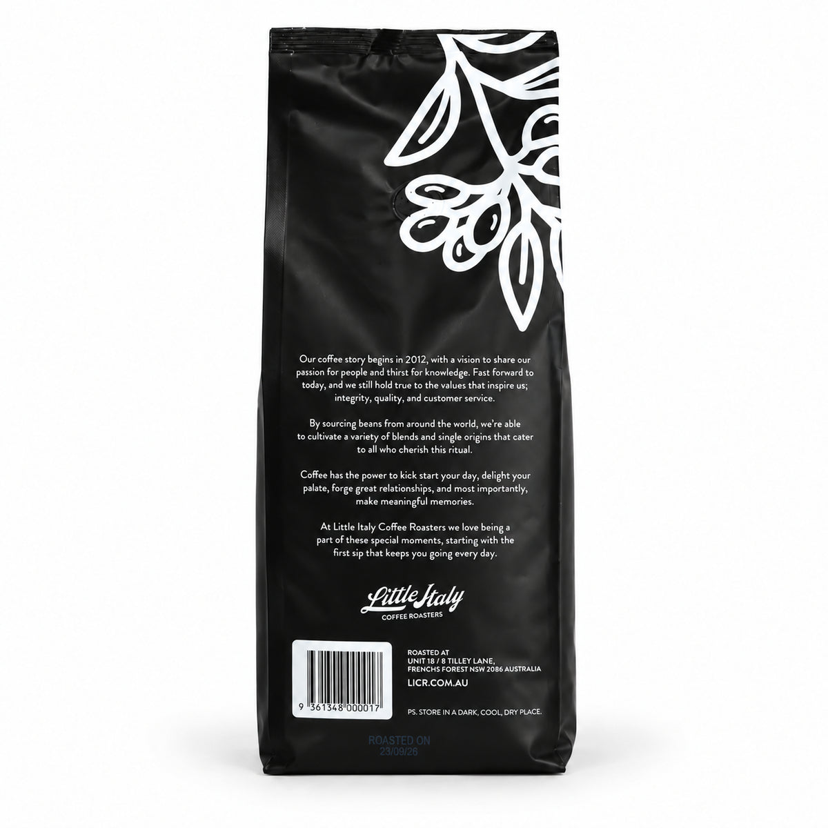 Little Italy Notte Scura Espresso Coffee Beans 1kg, back of the pack