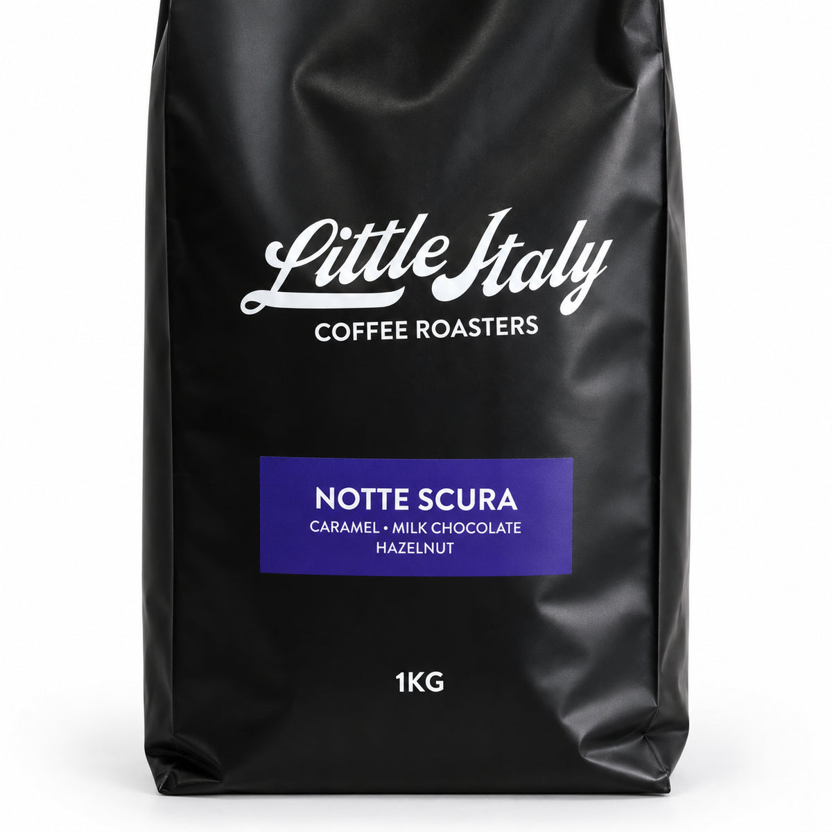 Little Italy Notte Scura Espresso Coffee Beans 1kg, close-up of the label