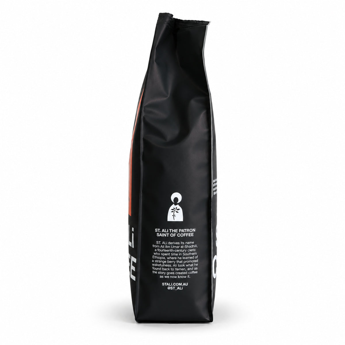 ST. ALi Wide Awake Espresso Blend Coffee Beans 1kg, side of the pack
