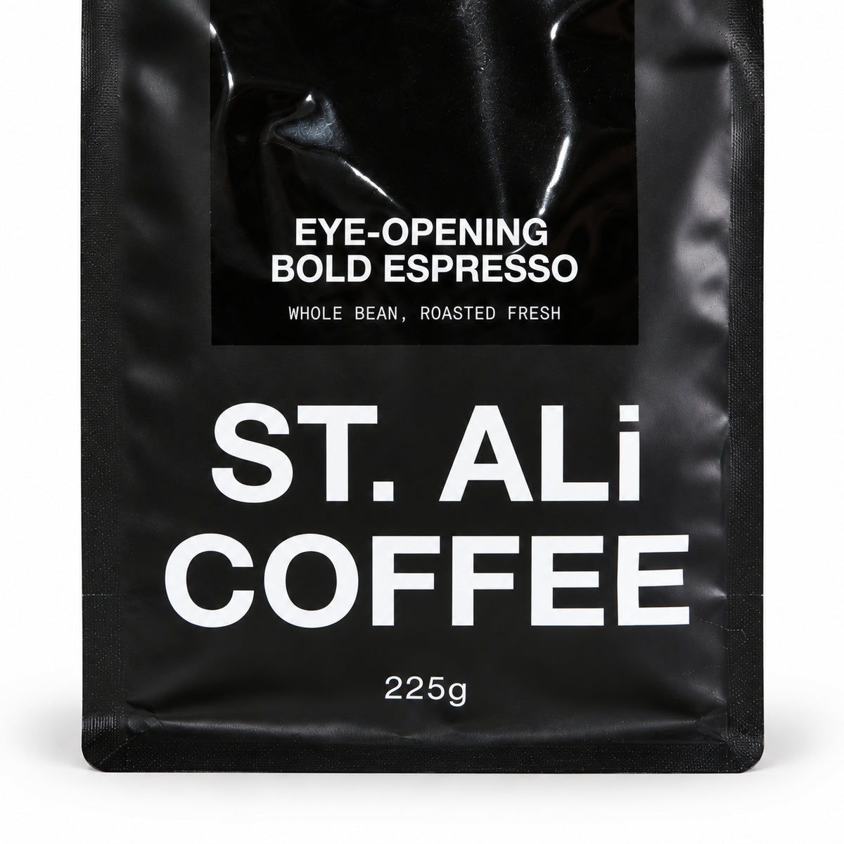 ST. ALi Wide Awake Espresso Blend Coffee Beans 225 gram, close-up of the label