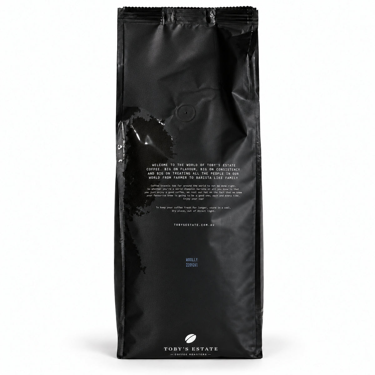 Toby's Estate Woolloomooloo Coffee Beans 1kg, back of the pack