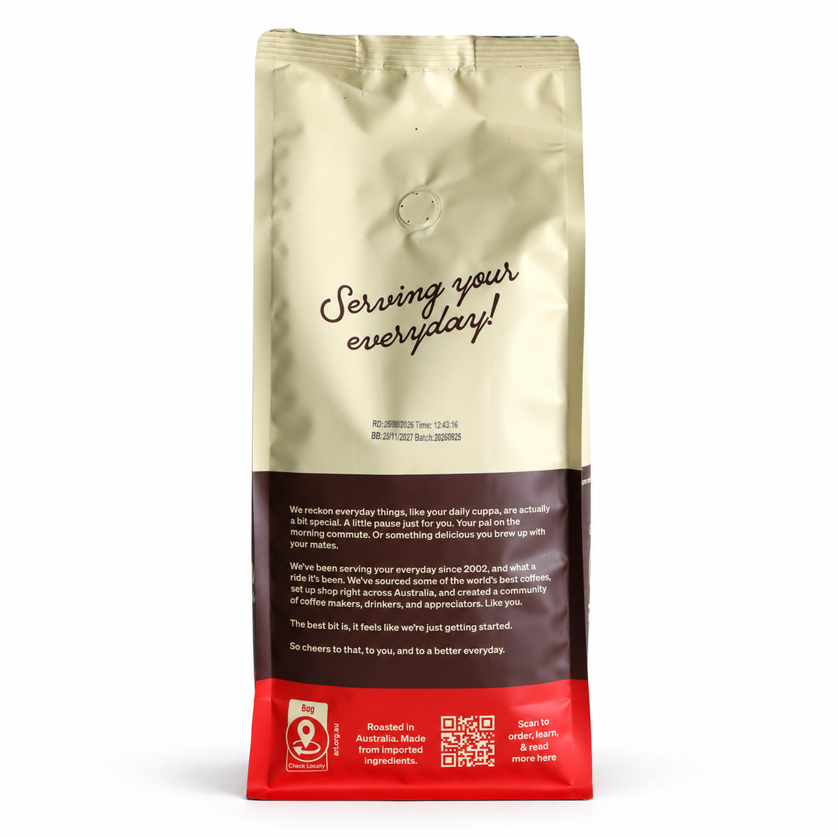 Veneziano Crave Blend Coffee Beans 1kg, back of the pack