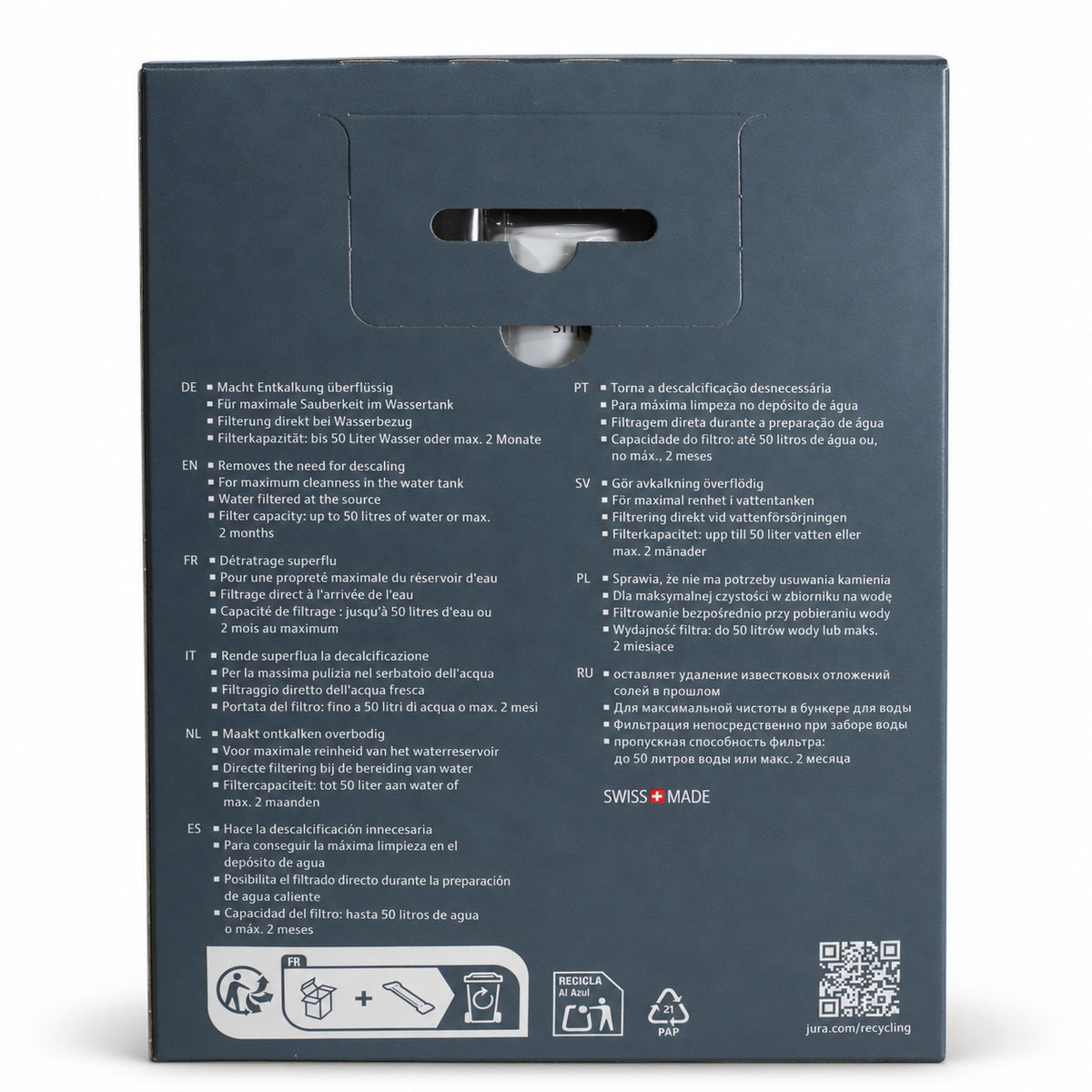 Jura Claris Smart+ Water Filter Grey 3 pack, back of the pack