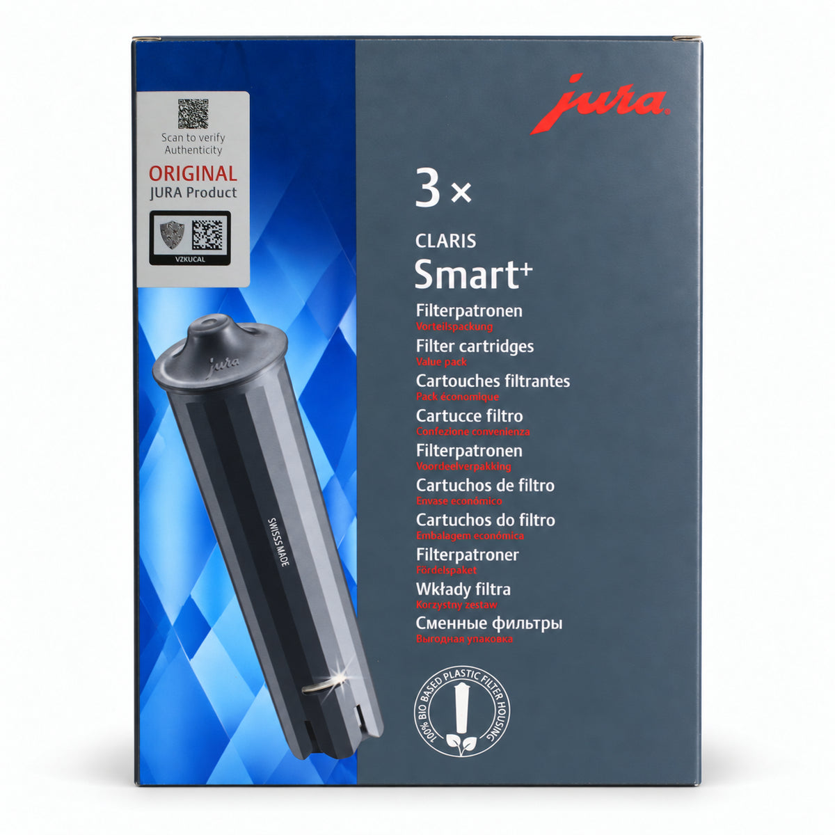 Jura Claris Smart+ Water Filter Grey 3 pack, front of the pack