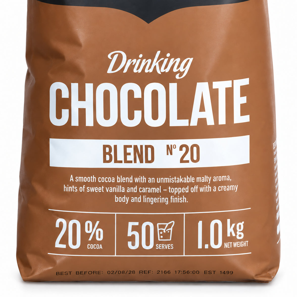Arkadia Drinking Chocolate 1kg, close-up of the label