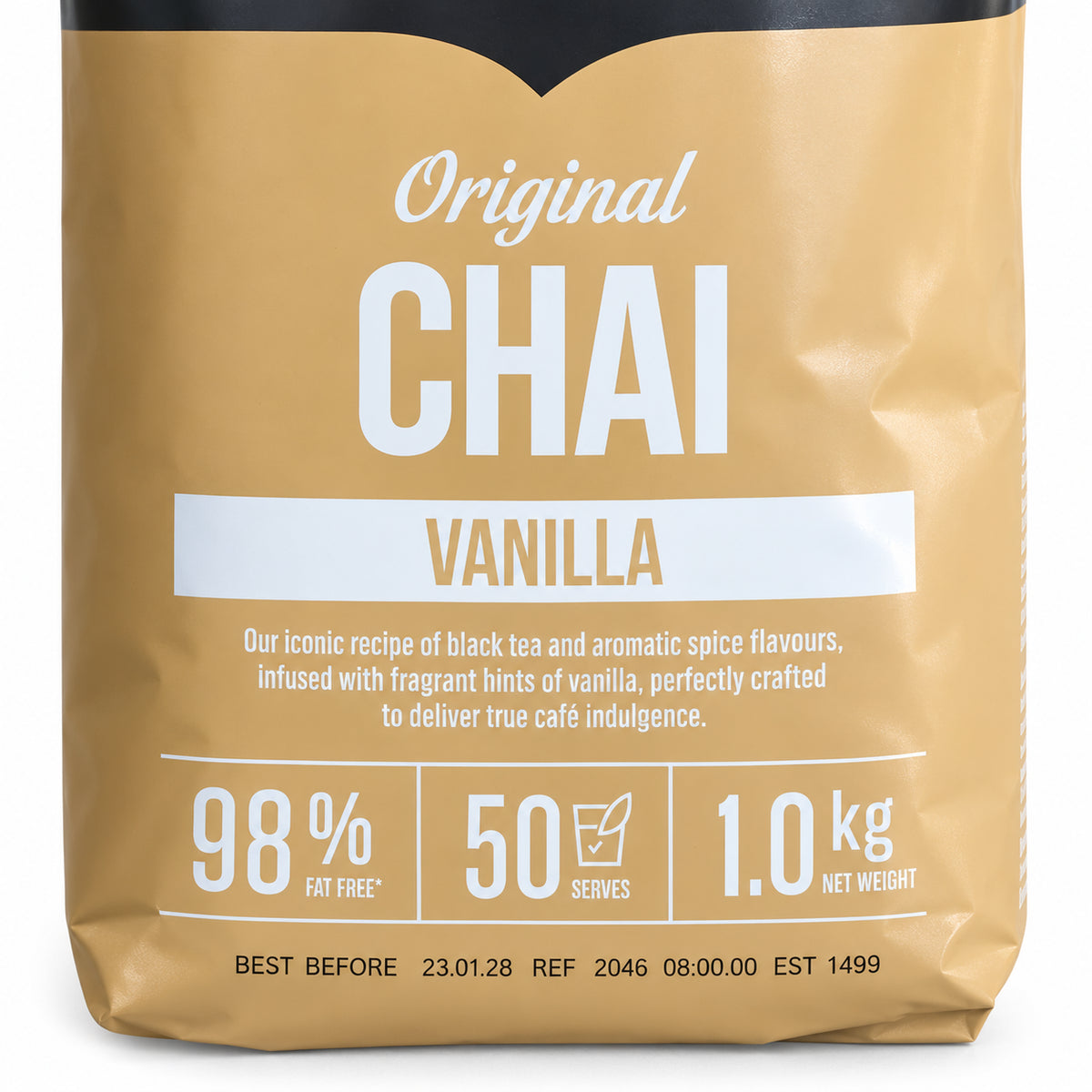 Arkadia Vanilla Chai Tea 1kg, close-up of the label