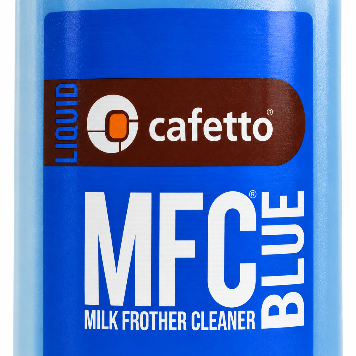 Cafetto BLUE DAILY Milk Frother Cleaner 1 Litre, close-up of the label