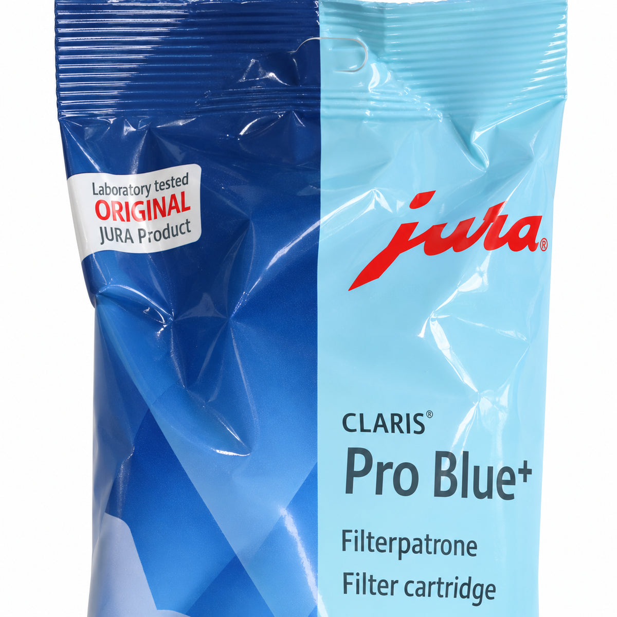 Jura Claris Water Filter Pro Blue+, close-up of the label