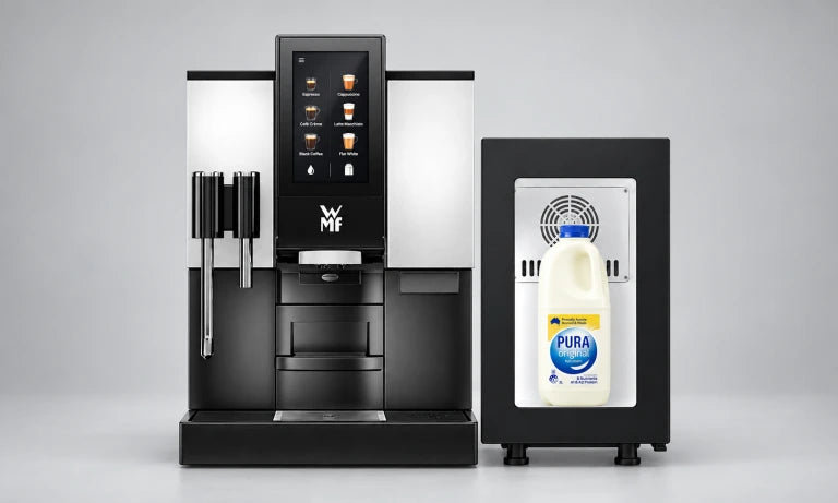 WMF 1100S automatic office coffee machine with milk fridge