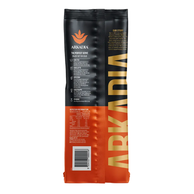 Arkadia product packaging with black and orange design on a white background