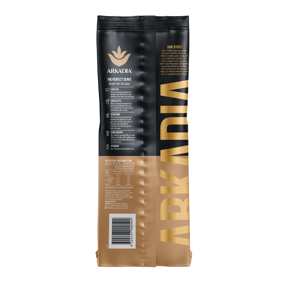 Arkadia Vanilla Chai 1kg back of packet