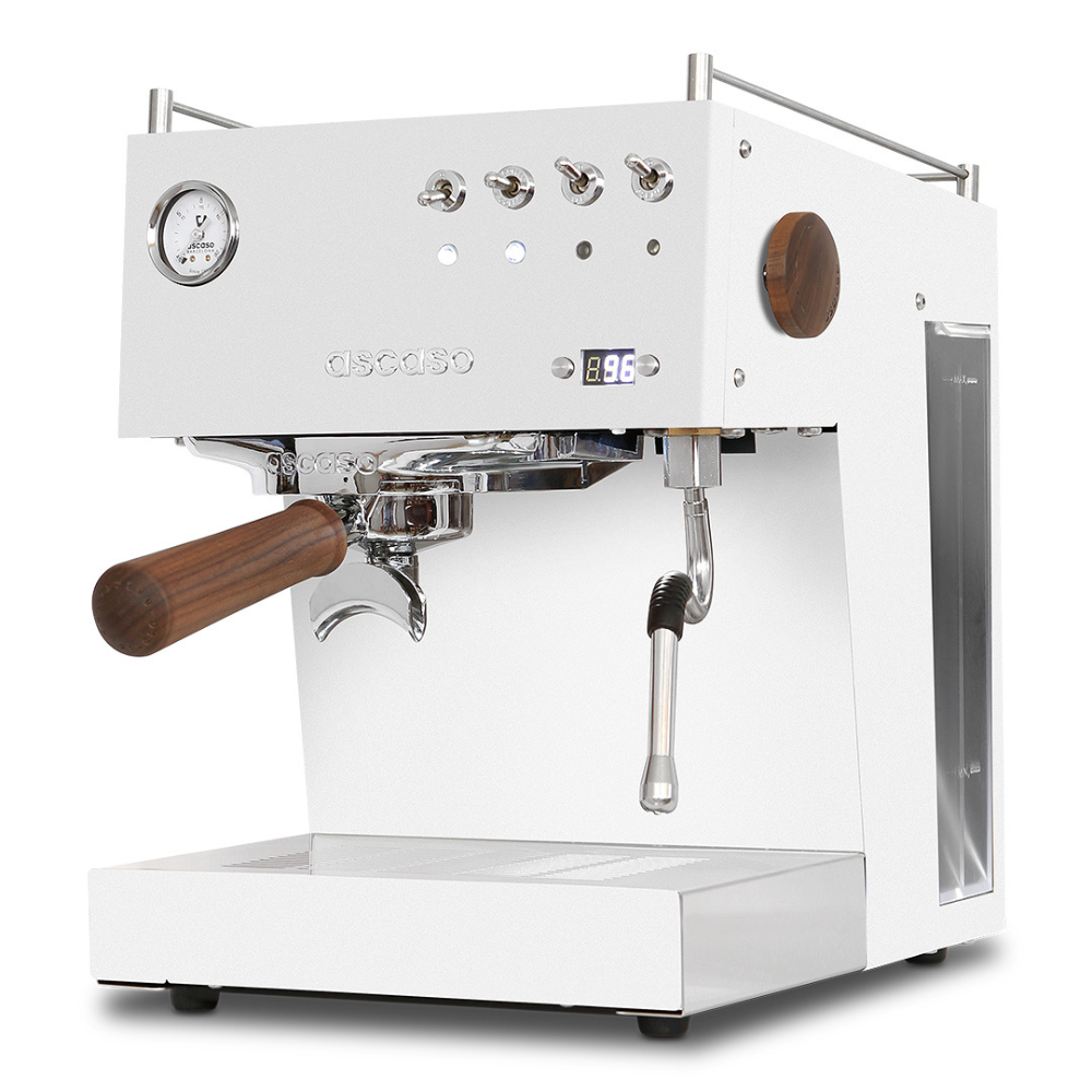 Ascaso Steel Uno PID White Espresso Machine angle view