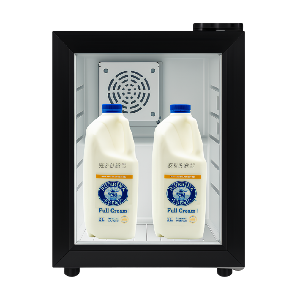 Milk fridge with 2 x 2 litre cartons of milk