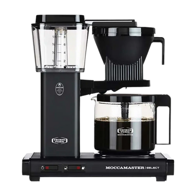 Black Moccamaster coffee maker on a white background
