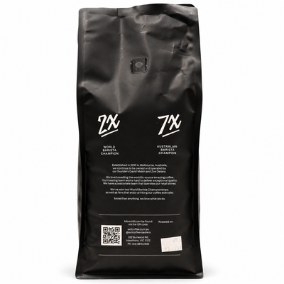 Axil Heavyweight Espresso Blend Coffee Beans 1kg, back of the pack