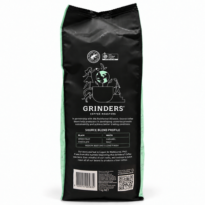 Grinders SOURCE FTO Coffee Beans 1kg, back of the pack
