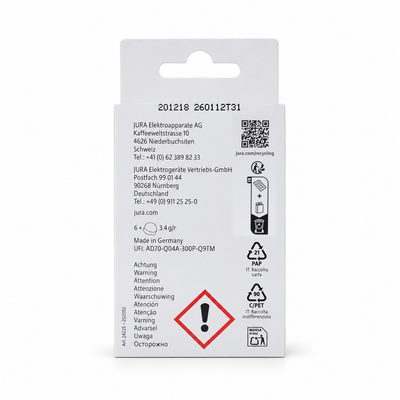 Jura 3-Phase Cleaning Tablets 6 pack, back of the pack