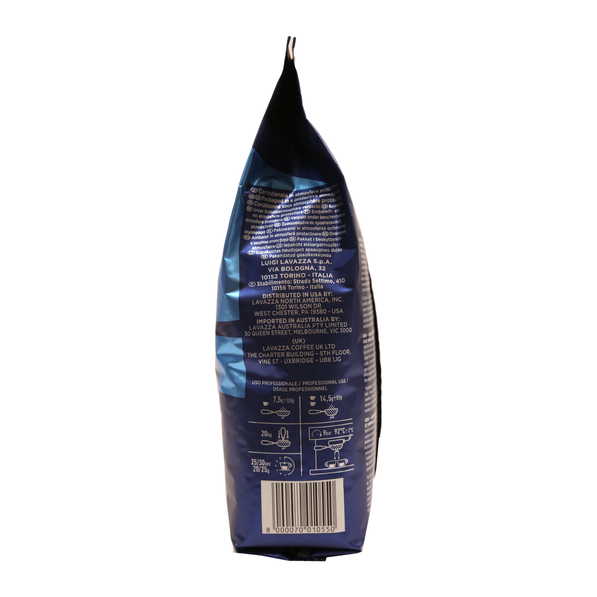 Lavazza Professional DEK decaffeinated coffee beans 500g, side of the pack