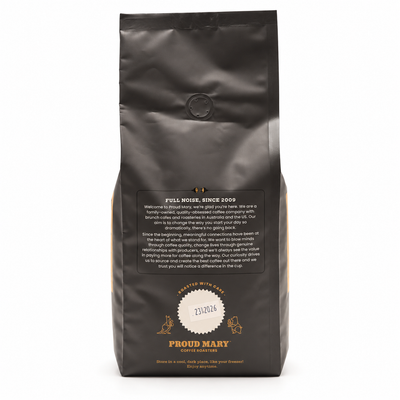 Proud Mary Humbler Blend Coffee Beans 1kg, back of the pack