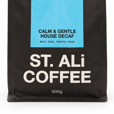 ST. ALi Calm & Gentle House Decaf Coffee Beans 500g, close-up detail