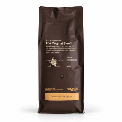 Allpress Espresso Blend Coffee Beans 1kg, back of the pack