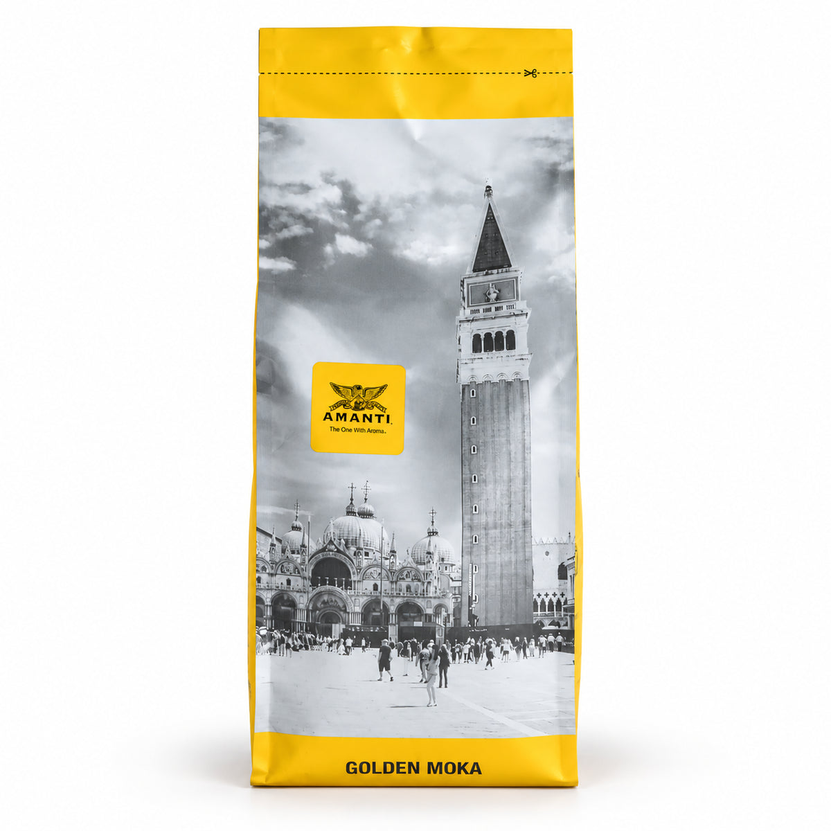 Amanti Golden Moka Coffee Beans 1kg, back of the pack
