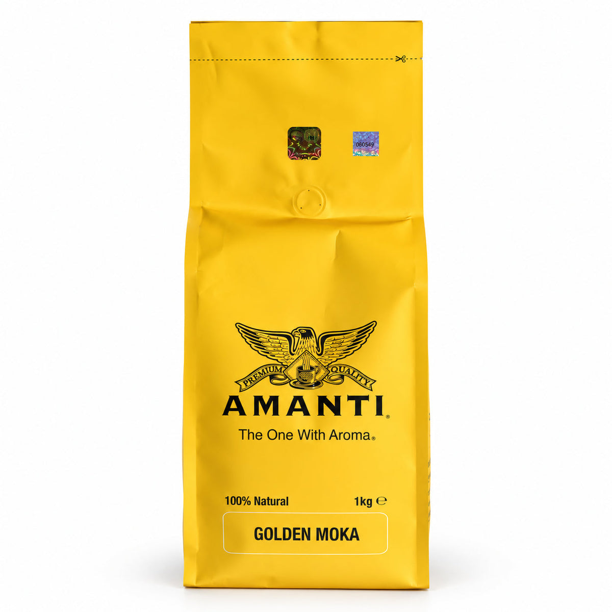 Amanti Golden Moka Coffee Beans 1kg, front of the pack