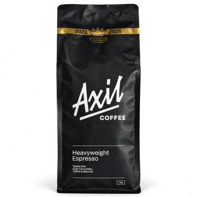 Axil Heavyweight Espresso Blend Coffee Beans 1kg, front of the pack