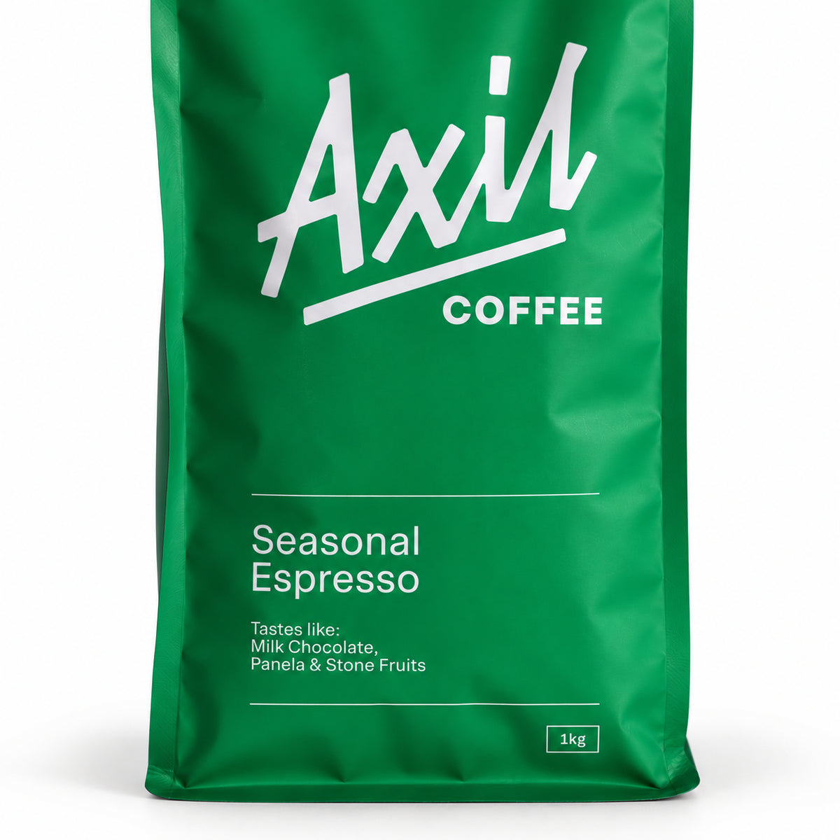 Axil Seasonal Espresso Blend Coffee Beans 1kg, close-up of the label
