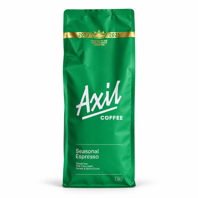 Axil Seasonal Espresso Blend Coffee Beans 1kg, front of the pack