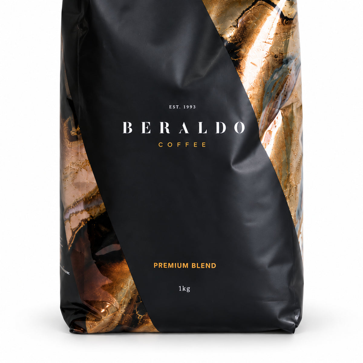 Beraldo Premium Blend Coffee Beans 1kg, close-up of the label
