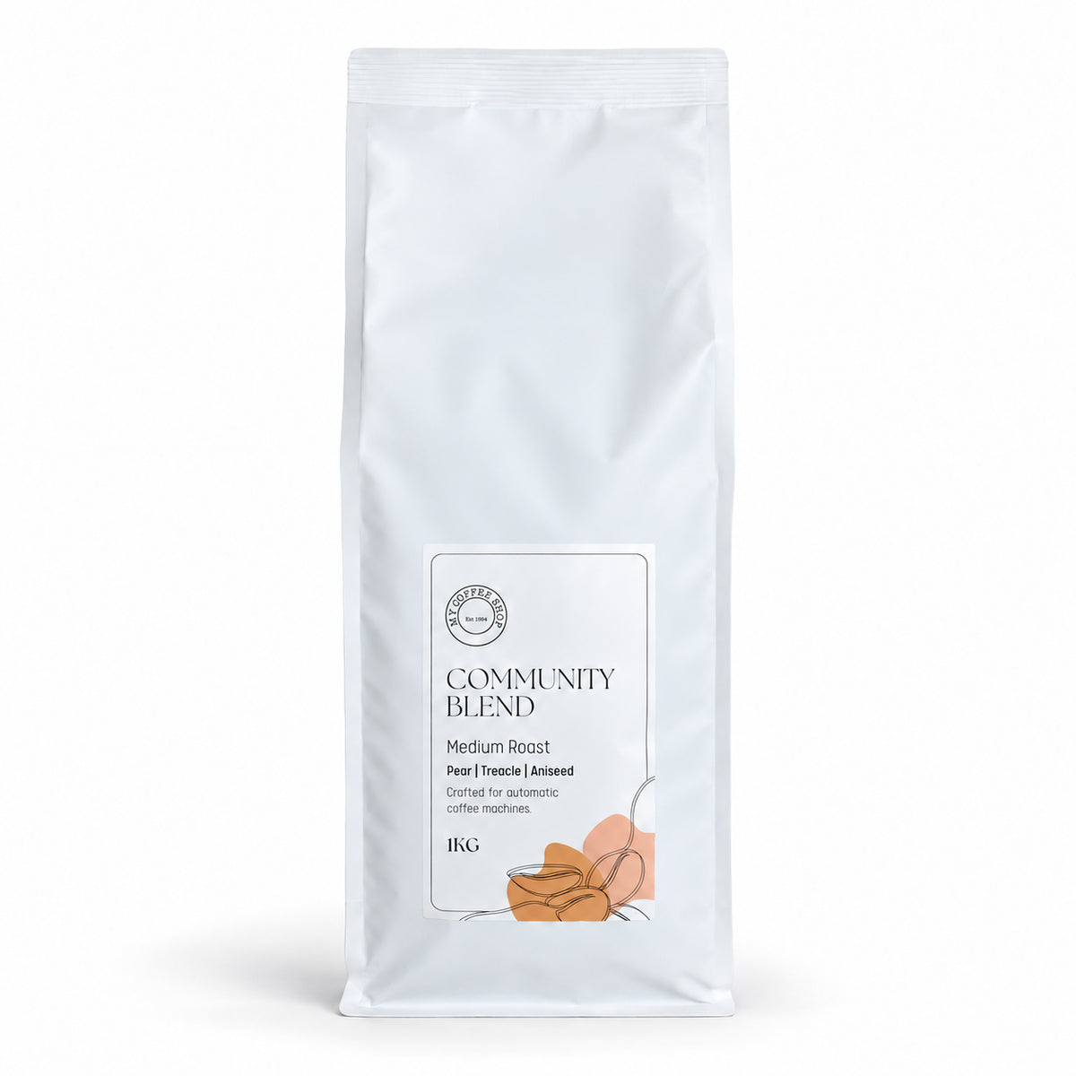 My Coffee Shop Community Blend Coffee Beans 1kg, front of the pack