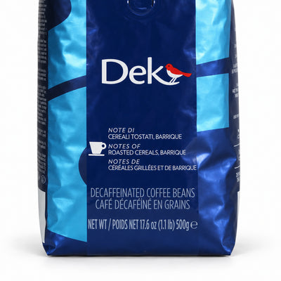 Lavazza Professional DEK decaffeinated coffee beans 500g, close-up of the label