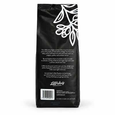 Little Italy Notte Scura Espresso Coffee Beans 1kg, back of the pack