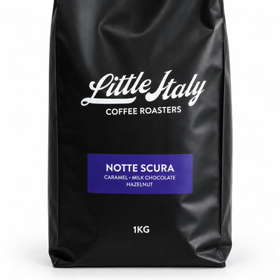 Little Italy Notte Scura Espresso Coffee Beans 1kg, close-up of the label
