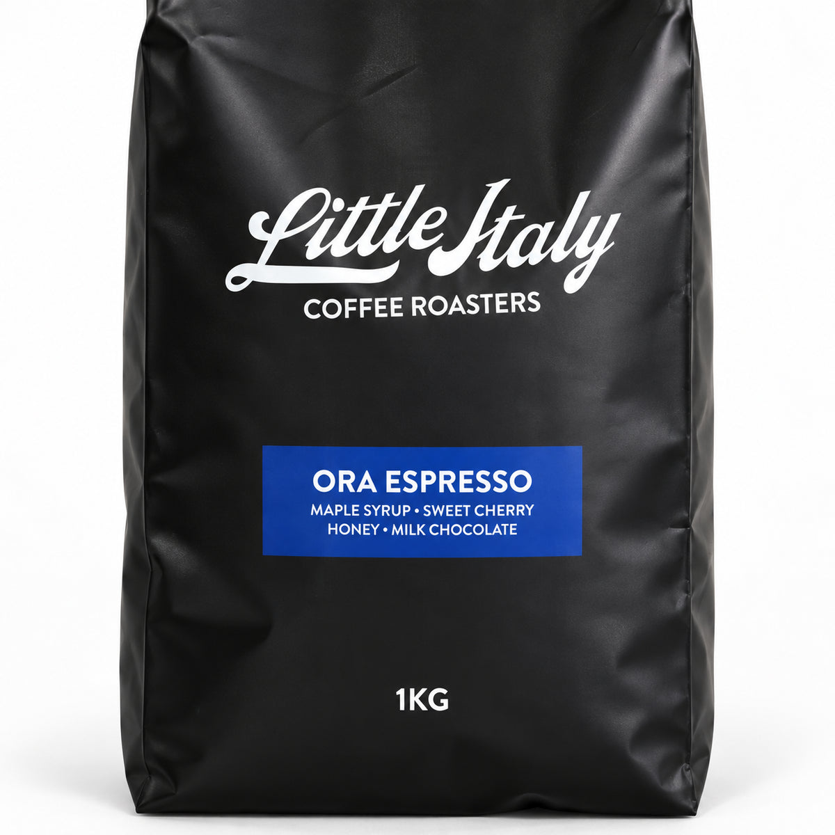 Little Italy Ora Espresso Coffee Beans 1kg, close-up of the label