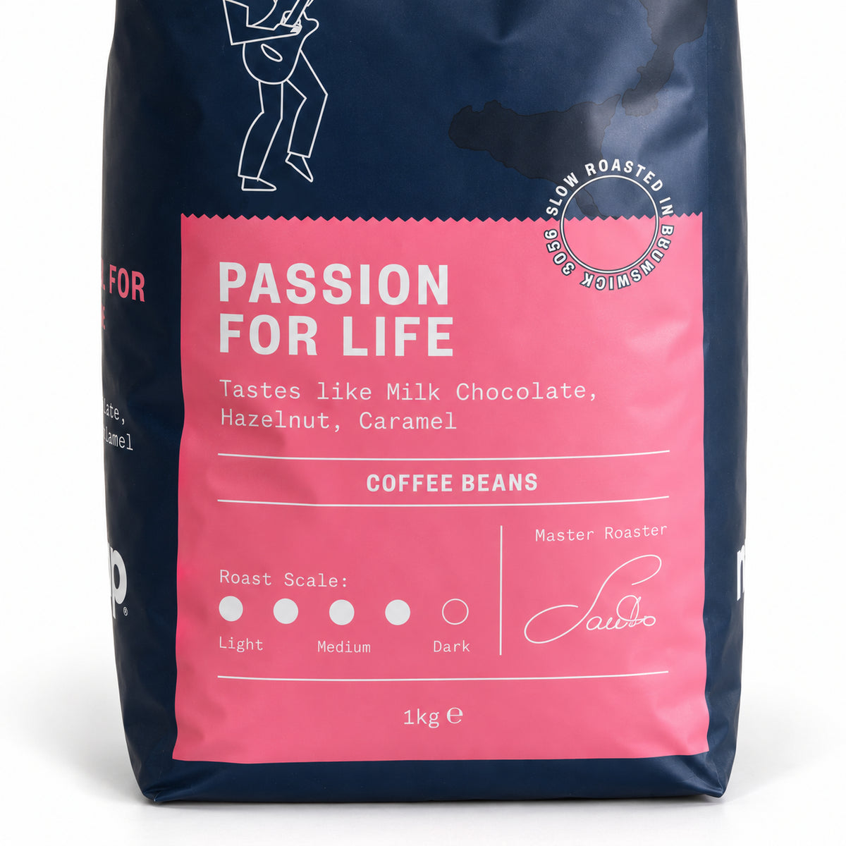 Map Passion for Life Blend Coffee Beans 1kg, close-up of the label