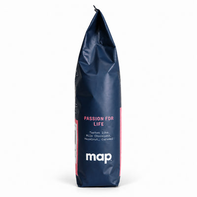 Map Passion for Life Blend Coffee Beans 1kg, side of the pack