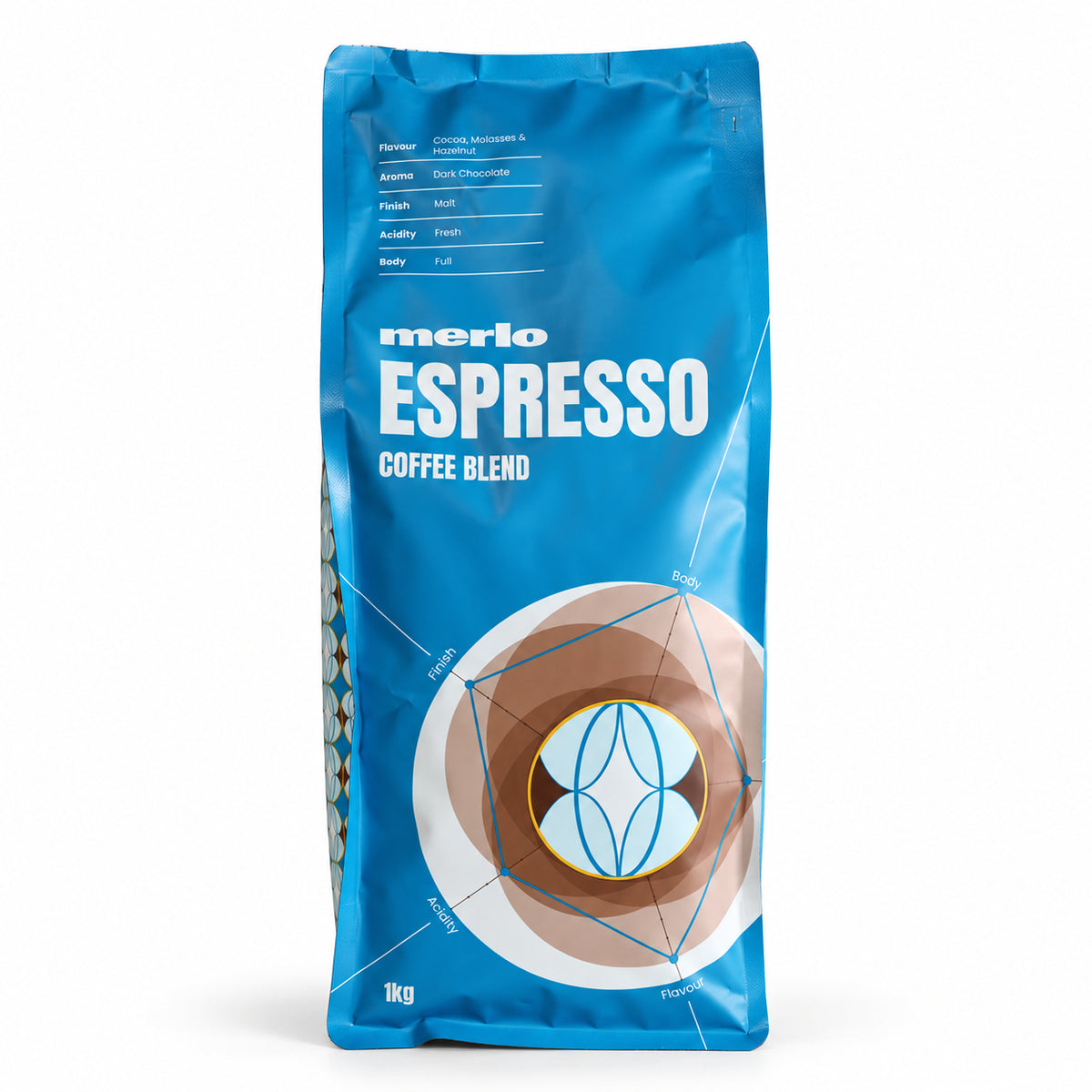 Merlo Coffee Espresso Blend Coffee Beans 1kg, front of the pack