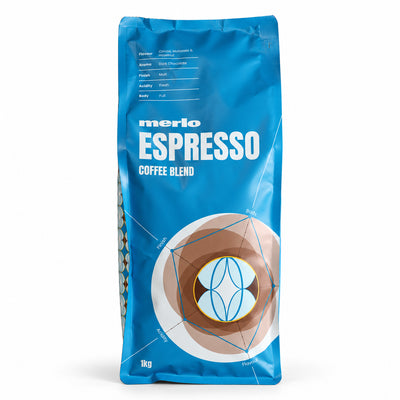 Merlo Coffee Espresso Blend Coffee Beans 1kg, front of the pack