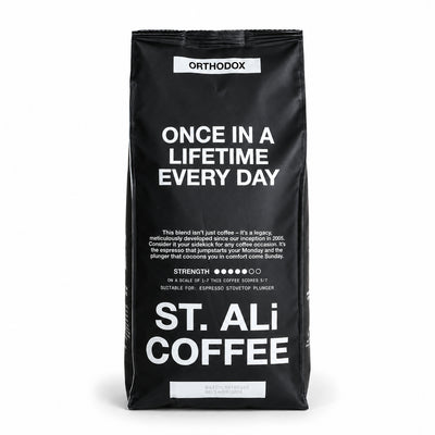 ST. ALi Orthodox Espresso Blend Coffee Beans 1kg, back of the pack