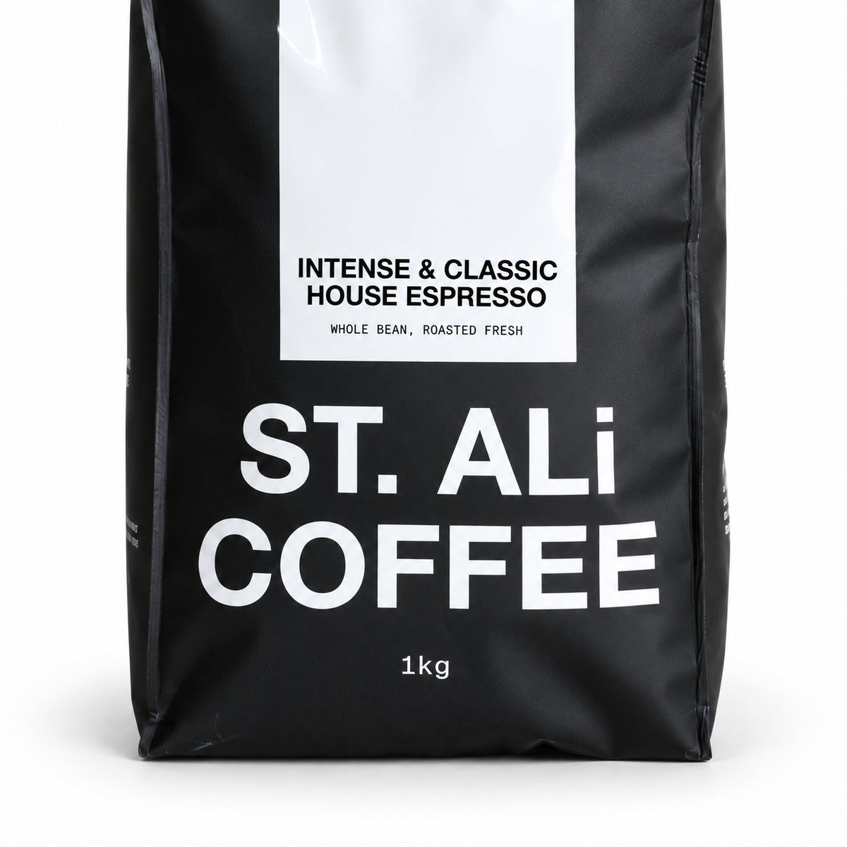 ST. ALi Orthodox Espresso Blend Coffee Beans 1kg, close-up of the label