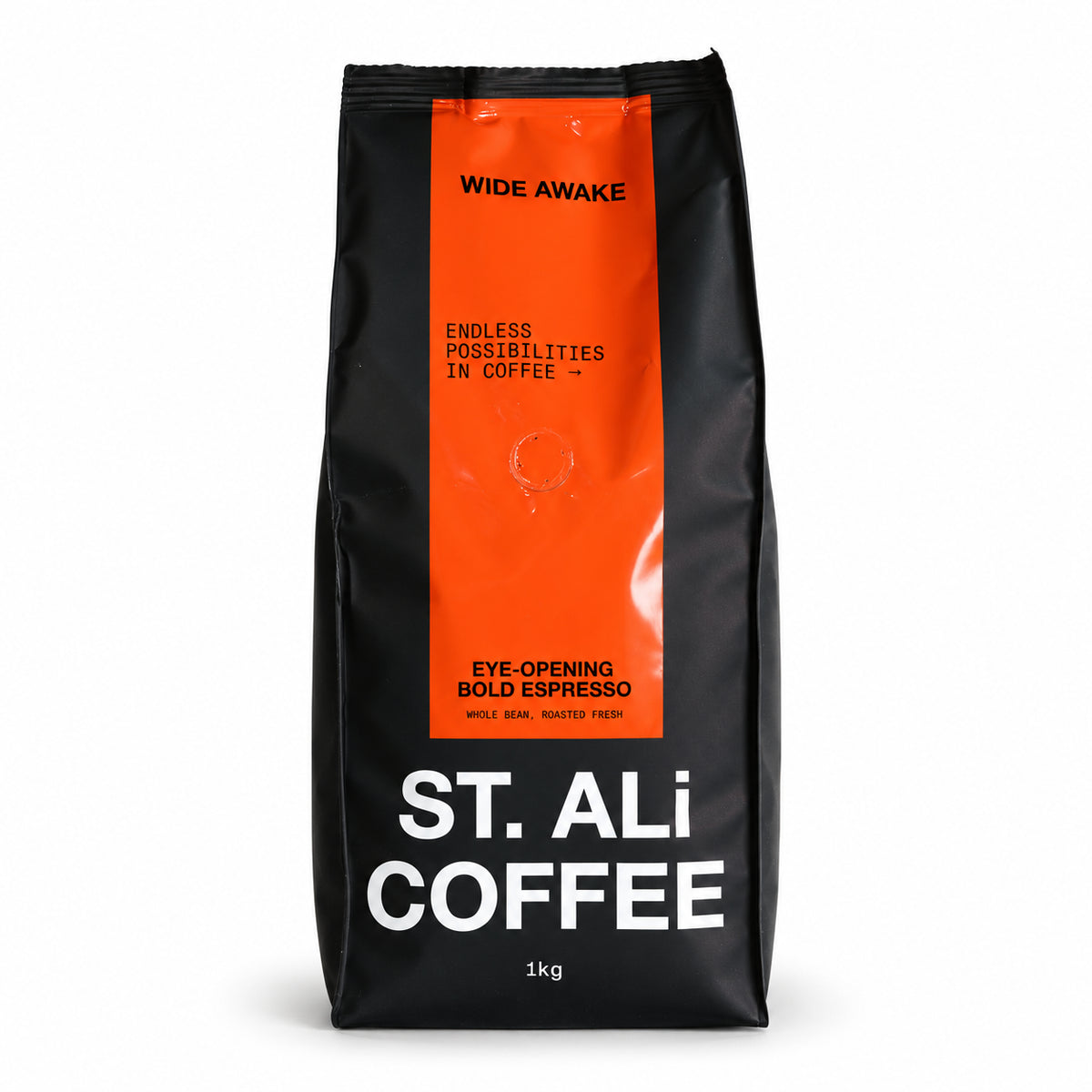 ST. ALi Wide Awake Espresso Blend Coffee Beans 1kg, front of the pack